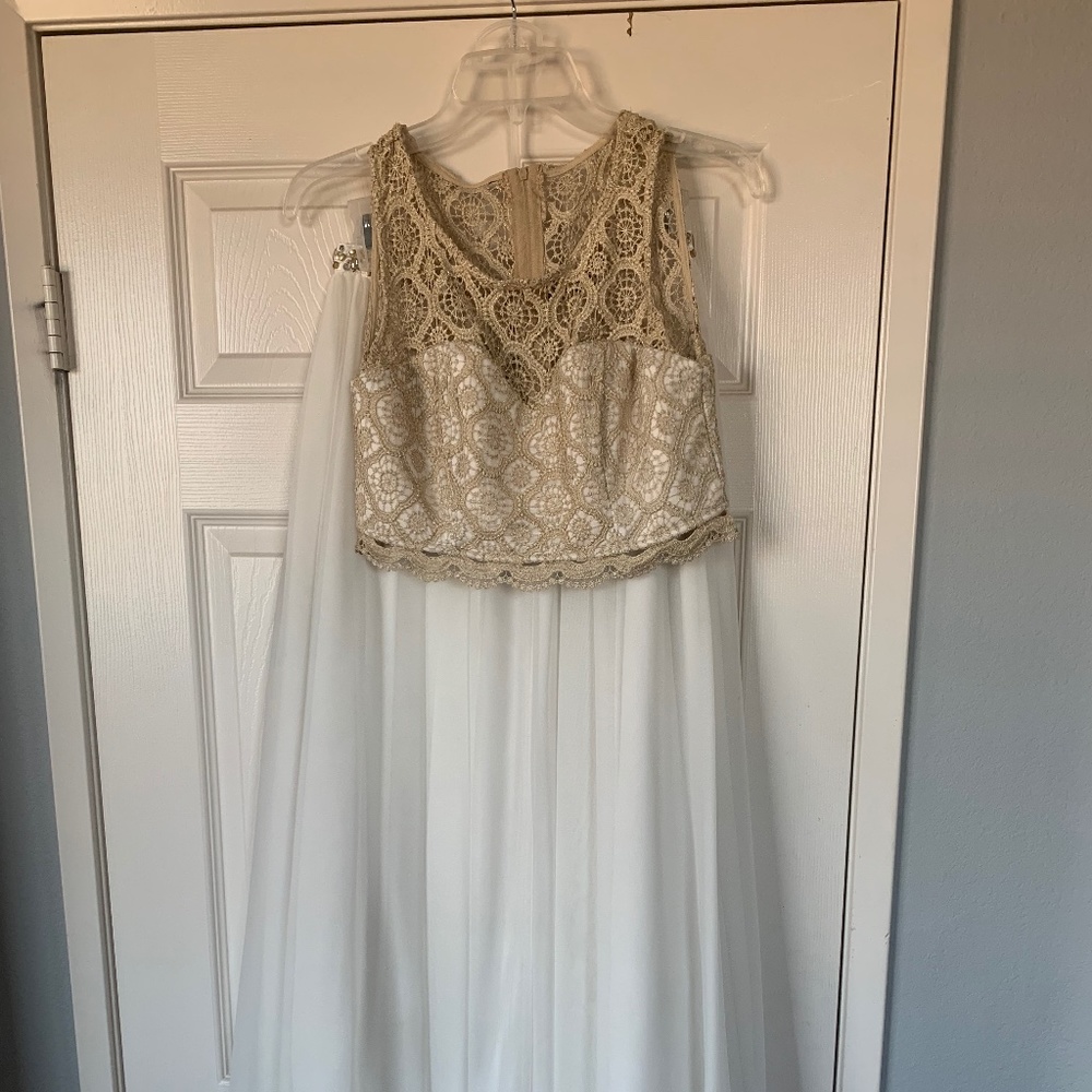 2 piece gold and white formal dress